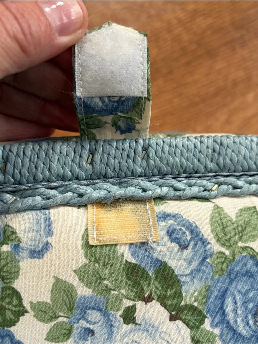 Vintage Floral Quilted Fabric Sewing Box Basket Blue Cottagecore Country Chic